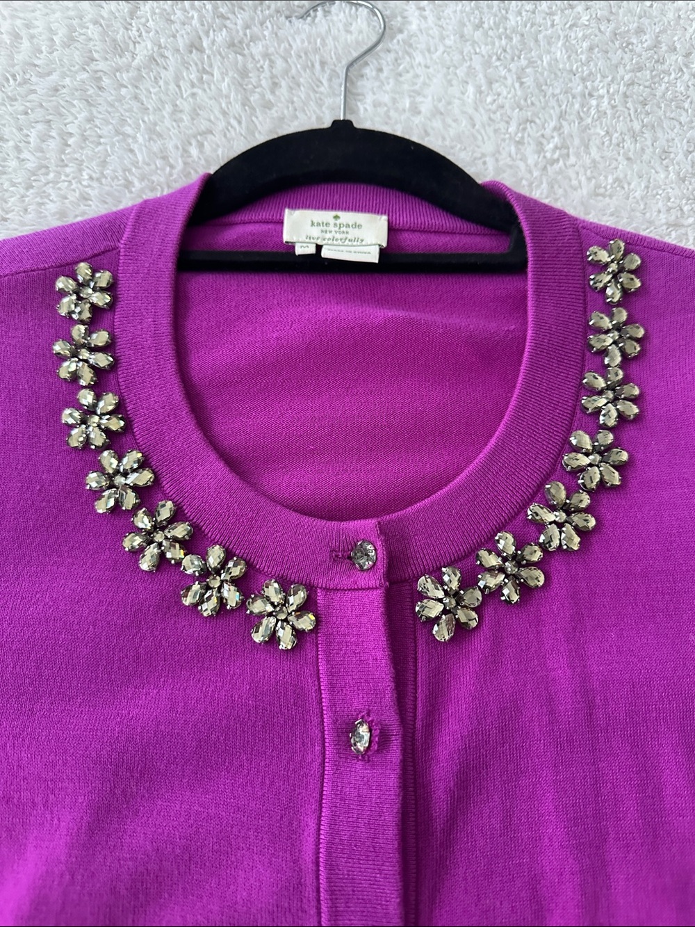 Kate Spade Leni Jewel Embellished 100% Cotton 3/4 Sleeve Purple Cardigan Size M - Picture 8 of 12